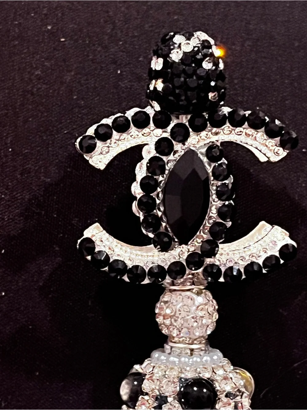 Designer inspired black and silver monogram focal fancy beaded pen